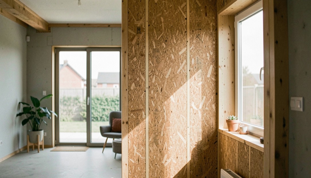 Un détail de matière et de lumière illustre la question de Ljubomir Miscevic maison ECO-SANDWICH dans un espace construit