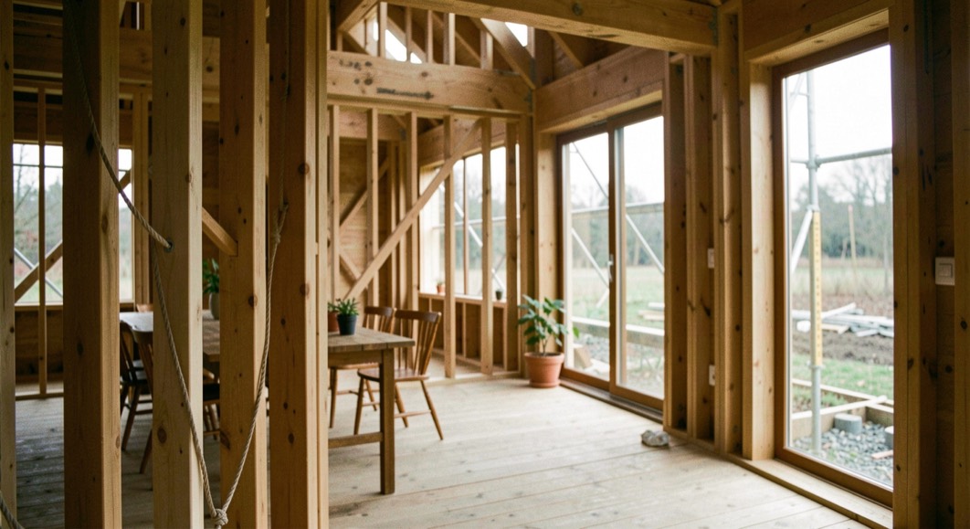 Un détail de matière et de lumière illustre la question de ville en bois architecture écologique dans un espace construit